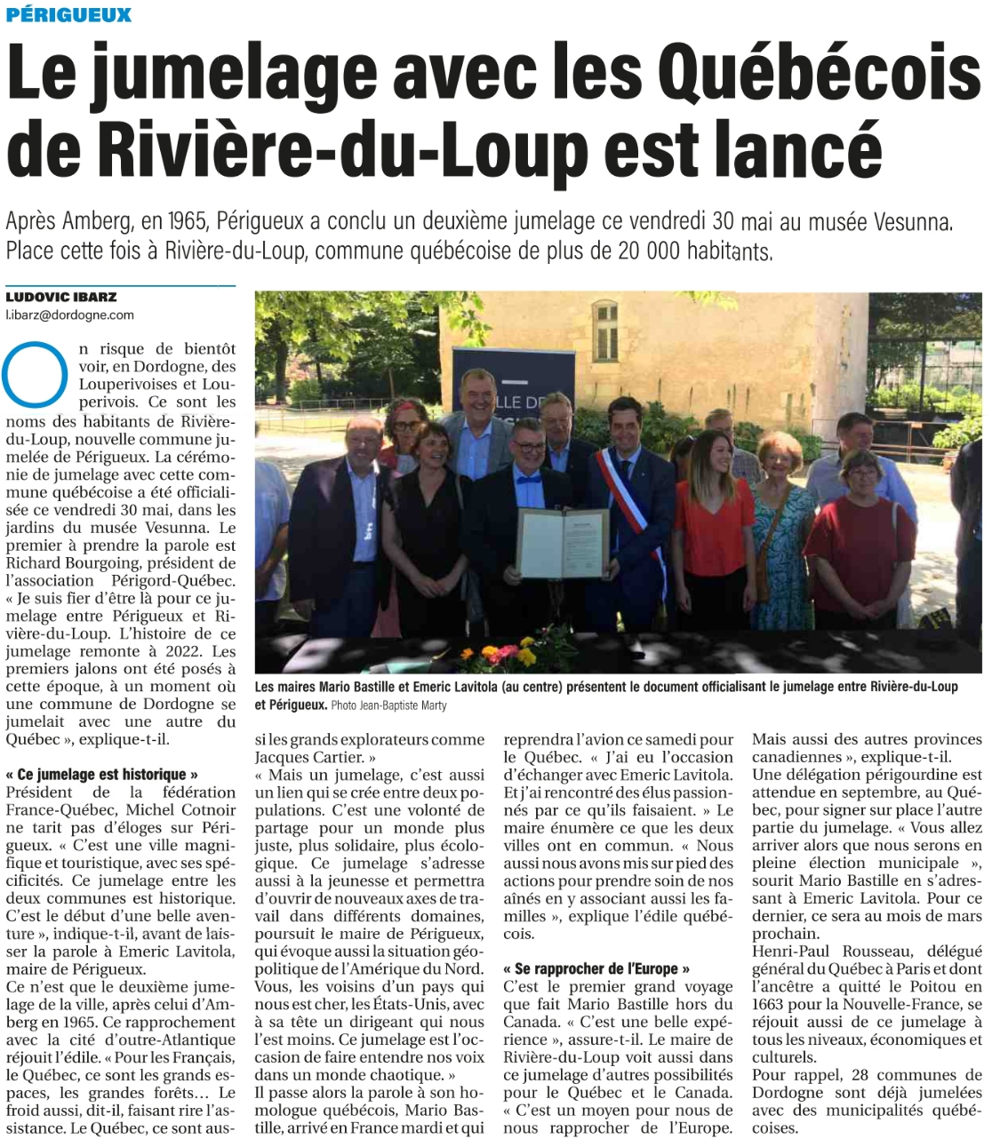 Signature du jumelage à Périgueux (Dordogne Libre du 31/05/2025)