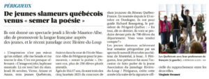 Les slameurs québécois à Périgueux (Sud-Ouest du 17/10/2025)